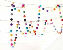 Felt Ball Garland. Christmas Garland 100 Balls 5 Metres Pom Rainbow Party Decoration, Wedding, Nursery Decor Colourful Mixed Colour - thumbnail 1