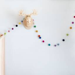 Felt Ball Garland. Christmas Garland 100 Balls 5 Metres Pom Rainbow Party Decoration, Wedding, Nursery Decor Colourful Mixed Colour - thumbnail 3