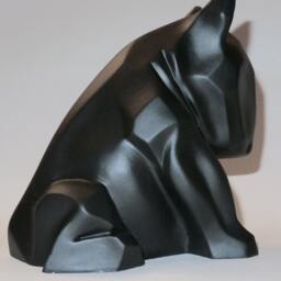Black Matte Bull Terrier Sculpture Stucco Plaster Dog Art - thumbnail 2