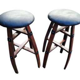 Whiskey Barrel Leather Stool & Coffee Table Set - Rustic Reclaimed Oak Furniture - thumbnail 3