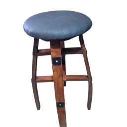 Whiskey Barrel Leather Stool & Coffee Table Set - Rustic Reclaimed Oak Furniture - thumbnail 4