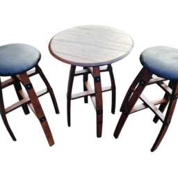 Whiskey Barrel Leather Stool & Coffee Table Set - Rustic Reclaimed Oak Furniture - thumbnail 2