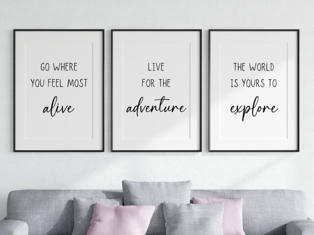 Travel Adventure Explore Quote, Set Of 3 Unframed Wall Print, Home Decor, Inspiring Quotes, Black & White Art, Living Room Decor - image 1