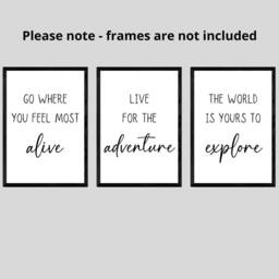 Travel Adventure Explore Quote, Set Of 3 Unframed Wall Print, Home Decor, Inspiring Quotes, Black & White Art, Living Room Decor - thumbnail 2