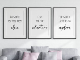 Travel Adventure Explore Quote, Set Of 3 Unframed Wall Print, Home Decor, Inspiring Quotes, Black & White Art, Living Room Decor - thumbnail 1