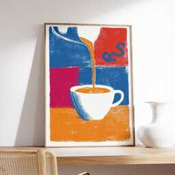 Coffee Art Poster, Modern Kitchen Wall Print, Barista Latte Artwork, Colorful Caf?? Decor, Pop Style Lover Gift - thumbnail 2