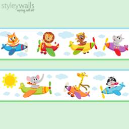 Airplanes Wall Border Decal, Flying With Animals Repositionable Vehicles Border, Nursery Boys Room Decor - thumbnail 4