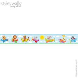 Airplanes Wall Border Decal, Flying With Animals Repositionable Vehicles Border, Nursery Boys Room Decor - thumbnail 2