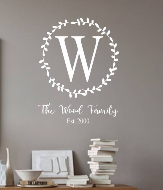 Family Monogram Name & Est. Date Laurel Wreath - Vinyl Wall Decal-Wedding - Monogram - Farmhouse-Family Name - Entryway Decor - Home Decor - image 1