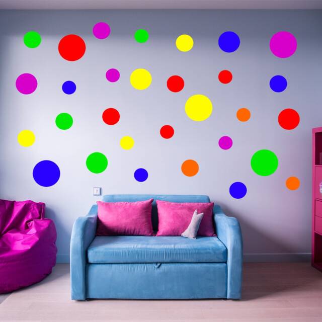 Polka Dots Playroom Wall Art - Boho Decor Removable Nursery Decals Digital Prints Peel & Stick Modern Wallpaper - Vwaq Gd4