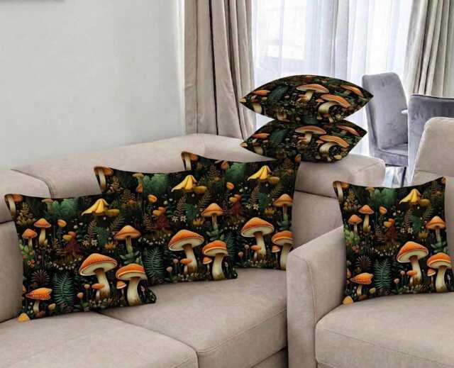 Handmade By Order Luxury Mushroom Plants Leaves in Jungle Pattern Velvet Cushion Covers Bespoke Sizes Available - image 1