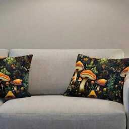 Handmade By Order Luxury Mushroom Plants Leaves in Jungle Pattern Velvet Cushion Covers Bespoke Sizes Available - thumbnail 2