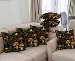Handmade By Order Luxury Mushroom Plants Leaves in Jungle Pattern Velvet Cushion Covers Bespoke Sizes Available