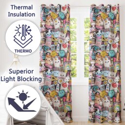 Cute Kawaii Busy School Supplies Desk Cartoon Seamless Pattern Readymade Eyelet Ring Top Thermal 100% Blackout Curtains - thumbnail 3