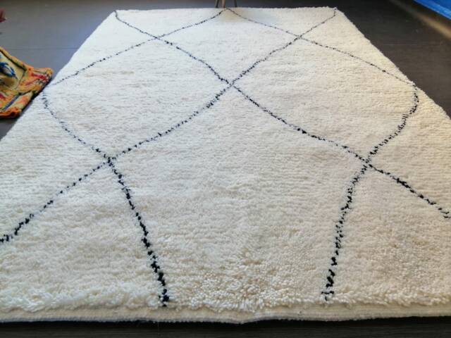 Handmade Beni Ourain Rug Moroccan White & Black Wool Carpet - image 1