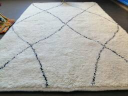 Handmade Beni Ourain Rug Moroccan White & Black Wool Carpet - thumbnail 1