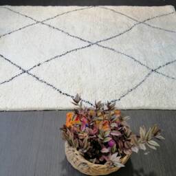 Handmade Beni Ourain Rug Moroccan White & Black Wool Carpet - thumbnail 2