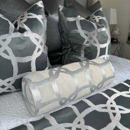 "Geometric Ivory Champagne Cushion, Luxury Bed Pillow , Scatter Cylinder Bolster Cushion Inserts Included 16"" X6" - thumbnail 2