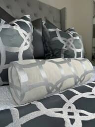 "Geometric Ivory Champagne Cushion, Luxury Bed Pillow , Scatter Cylinder Bolster Cushion Inserts Included 16"" X6"