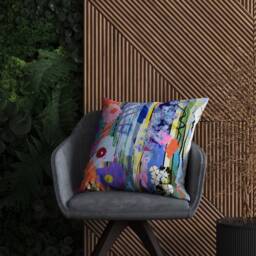 Blue Gray Paint Effect Cushion Cover/Floral Colorful Pillow Case/Modern Throw Top/Living Room Decoration/Housewarming Gift - thumbnail 2