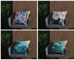 Blue Gray Paint Effect Cushion Cover/Floral Colorful Pillow Case/Modern Throw Top/Living Room Decoration/Housewarming Gift - thumbnail 1