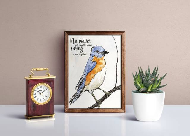 Bluebird Watercolor Art Print Home Office Decor - image 1