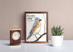 Bluebird Watercolor Art Print Home Office Decor - thumbnail 1