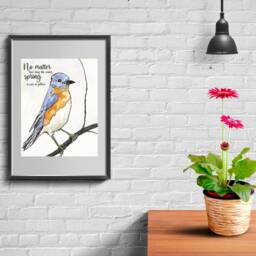Bluebird Watercolor Art Print Home Office Decor - thumbnail 3