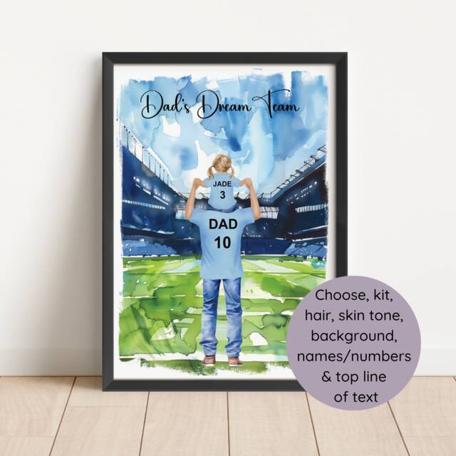 Custom Personalised Football Team Dad & Child Picture Gift For Dad, Father's Day Daddy, Football Father, Wall Home Decor - image 1