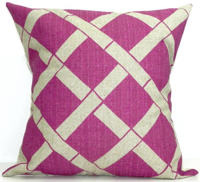 New 18x18 Inch Designer Handmade Pillow Case in Fuschia & Taupe Lattice
