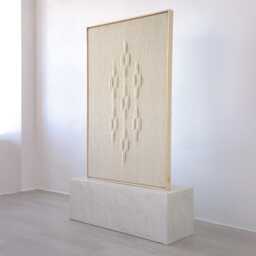 Textured Geometric Wool Wall Art - Japandi Cream Woven Tapestry, Framed Fiber Sculpture Viii - thumbnail 1