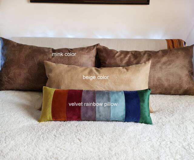 Rainbow Velvet Lumbar Pillow Cover Modern Scandinavian Decor - image 1