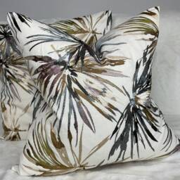 Aucuba Cushion Cover - Harlequin Designer Fabric Heather Slate Embroidered Leaves Linen Blend Pillow Handmade in UK - thumbnail 2