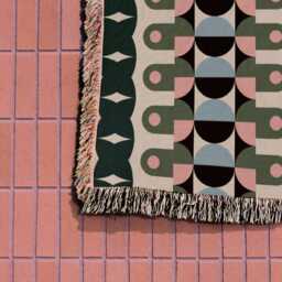Green Blue Pink Geometric Bauhaus Stripes Woven Cotton Throw Blankets - thumbnail 2