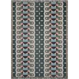 Green Blue Pink Geometric Bauhaus Stripes Woven Cotton Throw Blankets - thumbnail 3