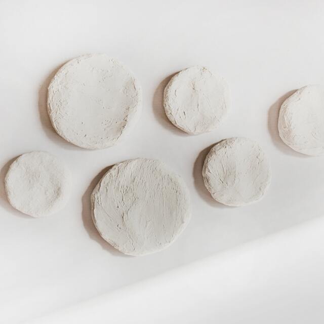 Round Wall Hanging, Organic Texture Wall Art Set Of 6, Wabi Sabi Decor, Plaster Art, Japandi, Moon Stars Cosmos Mixed Media - image 1