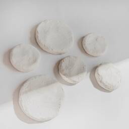 Round Wall Hanging, Organic Texture Wall Art Set Of 6, Wabi Sabi Decor, Plaster Art, Japandi, Moon Stars Cosmos Mixed Media - thumbnail 2