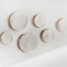 Round Wall Hanging, Organic Texture Wall Art Set Of 6, Wabi Sabi Decor, Plaster Art, Japandi, Moon Stars Cosmos Mixed Media - thumbnail 1