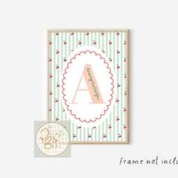 Personalised Striped Cherry Initial Print. Perfect For A Girls Room, Nursery Or Playroom - Unframed - thumbnail 2