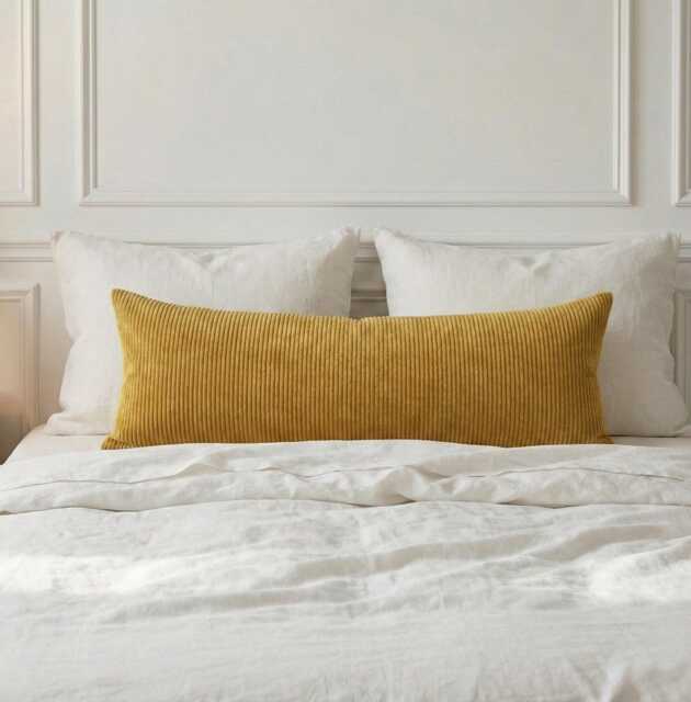 Corduroy Mustard Yellow Oversized Lumbar Pillow Cover, Soft Comfy Long Cushion Case, Bedroom Decor - image 1