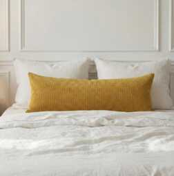 Corduroy Mustard Yellow Oversized Lumbar Pillow Cover, Soft Comfy Long Cushion Case, Bedroom Decor