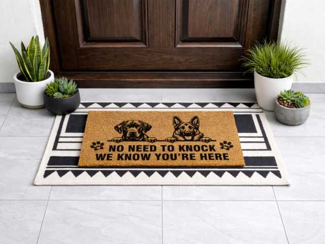 We Know You're Here - Custom 2 Dog Illustration Mat Unique Graphic Home Sign - image 1