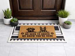 We Know You're Here - Custom 2 Dog Illustration Mat Unique Graphic Home Sign - thumbnail 1