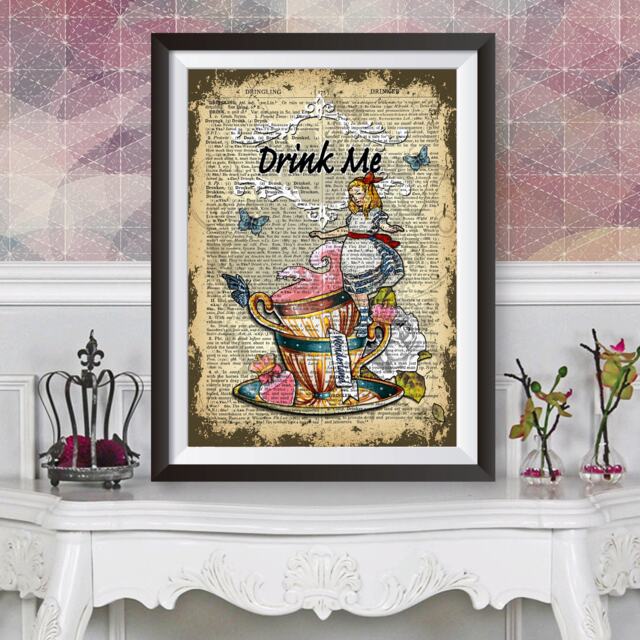 Alice in Wonderland Wall Art, Drink Me, Dictionary Book Artwork Poster, Original Illustration, Poster Print