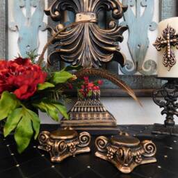 Two Gold Capital Candleholder For Votive Candles - Pick Your Color Rose Bowl Riser Fleurdelisjunkie Royal Castle Decor - thumbnail 3