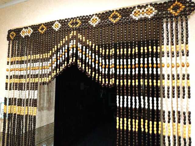 Beaded Door Curtain Handmade Wood Beads, All Sizes - image 1