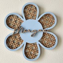 Rattan Flower, Rattan Wall Art, Nursery Decor, 6 Petal Daisy, Wooden Names, Personalised Gift, New Baby Gift - thumbnail 2