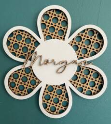 Rattan Flower, Rattan Wall Art, Nursery Decor, 6 Petal Daisy, Wooden Names, Personalised Gift, New Baby Gift
