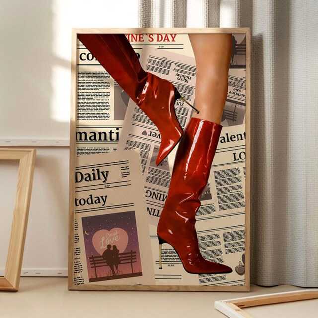 Newspaper High Heels Retro Art Canvas Poster, Trendy Wall Art, Apartment Aesthetic Decor, Home Printed Gift - image 1