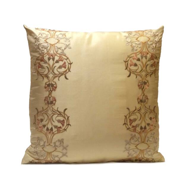 Beige, Gold Pillow, Throw Pillow Cover, Decorative Cushion Pillowcase, Accent Silk Floral Embroidery - image 1